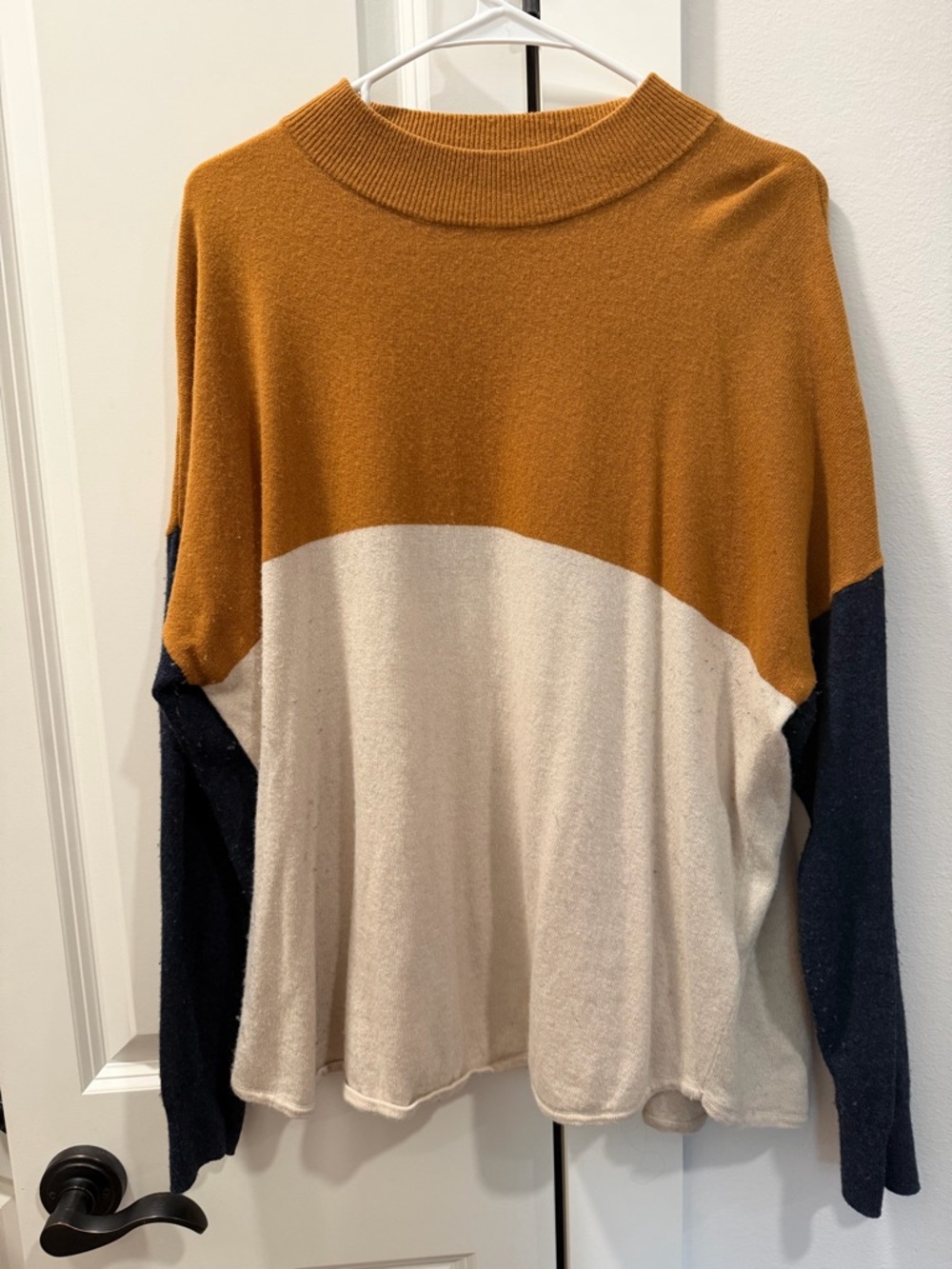 Colorblock Madewell Camel, Navy, and Cream Knit Sweater
